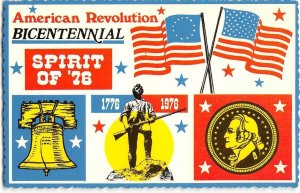 American Revolution BICENTENNIAL Spirit of 76 Patriotic US Flag Vintage Postcard