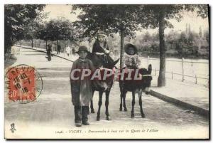 Old Postcard Donkey Mule Walk Vichy has donkeys on the banks of the & # 39Allier