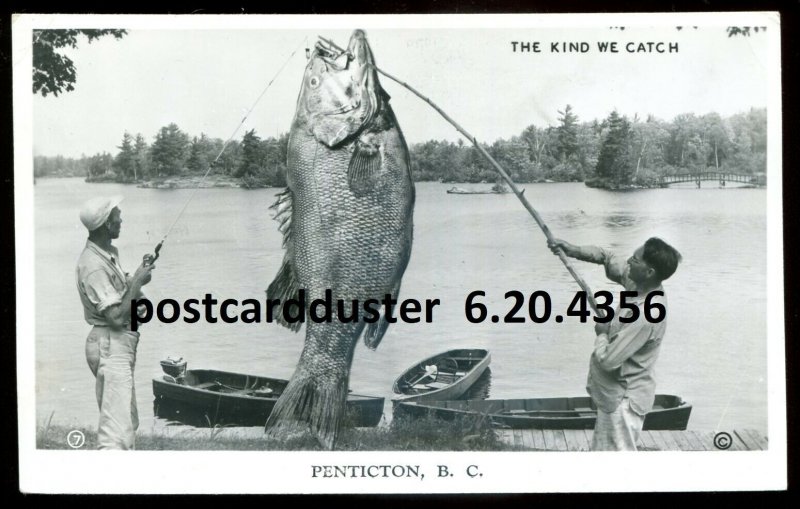 h2874- PENTICTON BC 1951 Exaggeration Fishing. Boats. Real Photo PostcWorld EXPO