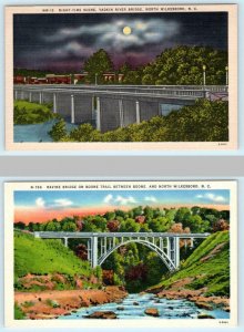 2 Postcards NORTH WILKESBORO, NC ~ Yadkin River Bridge at Night, Ravine Bridge