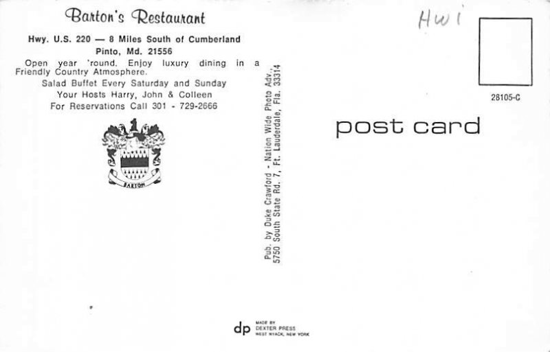 Barton's Restaurant Pinto, Maryland MD