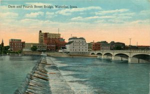 1920s Dam and Fourth Street Bridge, Waterloo, lowa Vintage Postcard