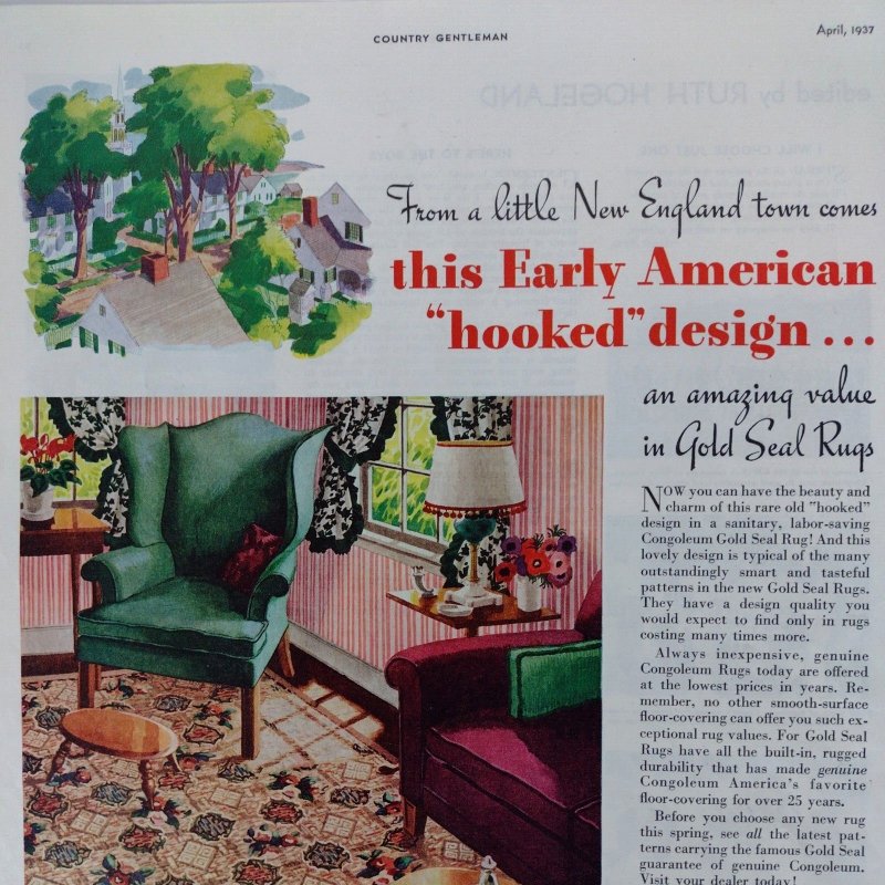 1937 Congoleum Gold Seal Rugs Vintage Print Advertisement Living Room Parlour