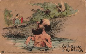 skinny-dipper postcard: On the Banks of the Wabash