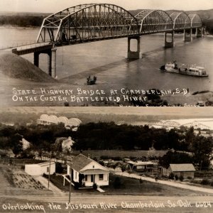 x2 LOT c1920s Chamberlain, SD RPPC Missouri River Bridge Hwy Real Photo PC A195