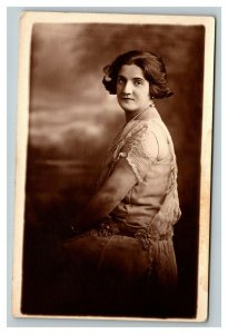 Vintage 1920's RPPC Postcard Photo Beautiful Young Woman with Necklace