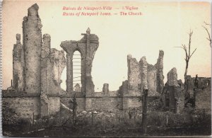 World War 1 Ruins of Newport Town The Church Nieuwpoort Military Postcard C076