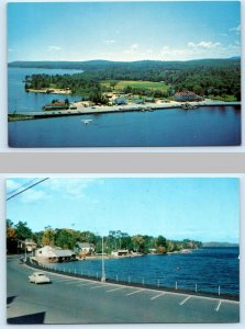 2 Postcards NAPLES, Maine ME ~ Aerial View LONG LAKE Causeway View c1960s