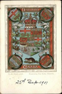 Paul Kohl Canada Heraldic Seal Canadian Provinces Shield c1905 Postcard
