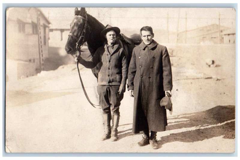 US Army Soldier Camp Postcard RPPC Photo With Horse c1910's Posted Antique