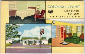 MADISONVILLE, KY  COLONIAL  COURT   c1940s   Roadside Multiview  Linen  Postcard