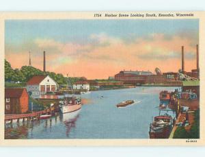 Unused Linen BOAT & HARBOR BUILDING Kenosha Wisconsin WI Q9114@