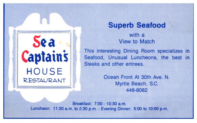 South Carolina  Myrtle Beach , Sea Captain's House restaurant