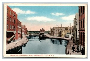 Vintage 1920's Colorized Photo Postcard Canal Genesee St. Utica New York