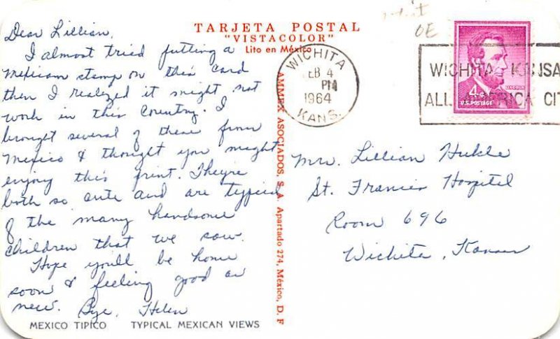 Typical Mexican Views Mexico Tarjeta Postal 1964 