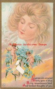 6 Fantasy Postcards, Kaplan No 57, Woman's Head in Clouds, Cupid with Flowers
