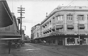 Honolulu HI Fort Street Looking West Store Fronts Trolley Tracks RPPC Postcard