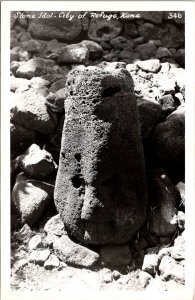 RPPC Stone Idol, City of Refuge Kona HI Vintage Postcard V68