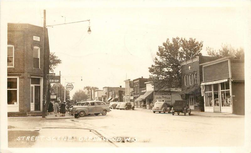 1940s RPPC Postcard; Street Scene Greenwood WI Clark County Posted