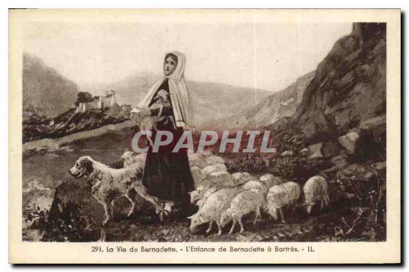 Old Postcard The Life of Bernadette Childhood Bernadette Bartres Sheep Dog