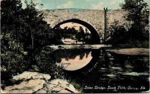 Stone Bridge South Park Quincy Illinois IL Antique Postcard DB PM Cancel WOB  
