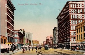 Portage Ave Winnipeg Manitoba MB Streetcar Tram Unused Stedman Postcard H44