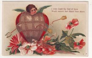 P105 JLs old postcard embossed cupid remove the shield