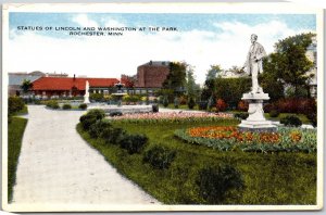 Statues of Lincoln and Washington At The Park Rochester Minnesota MN Postcard