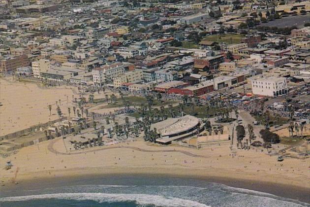 California Venice Aerial View Showing The Pavilion Park and Shops Along Ocean...