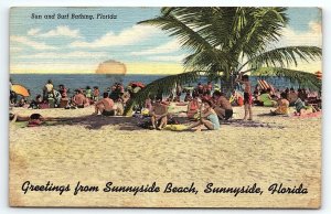 1940s SUNNYSIDE BEACH FLORIDA SUN AND SURF BATHING LINEN POSTCARD P3345