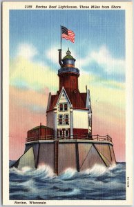 Racine Reef Lighthouse Three Miles From Shore Racine Wisconsin WI Postcard