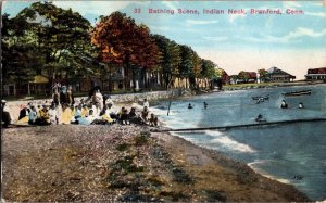 Beach Bathing Scene Indian Neck Branford CT c1915 Vintage Postcard P69