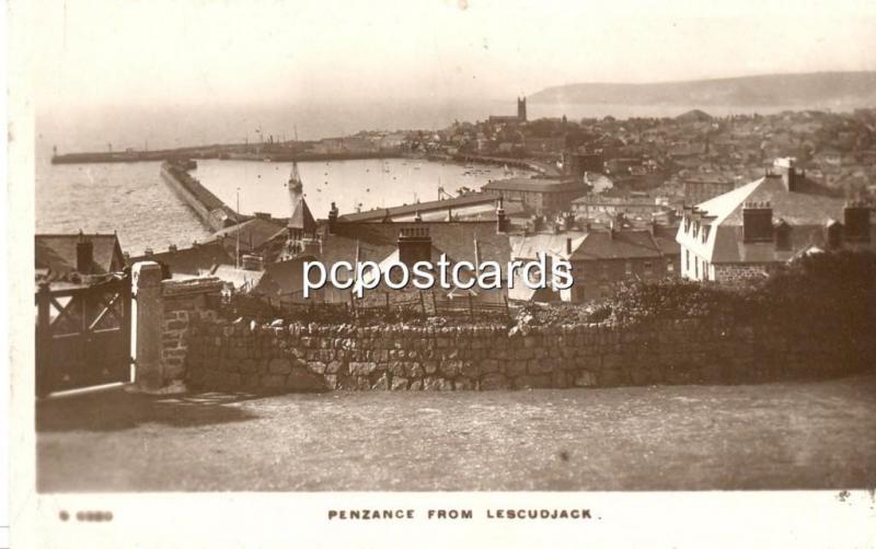 Penzance from Lescudjack WHS Real Photo Old Postcard by WHS