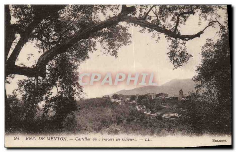 Old Postcard surroundings Castellar Menton Seen Through The Olive Trees