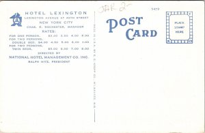Hotel Lexington High Rise building Forty Eight St New York NY Postcard Unused 