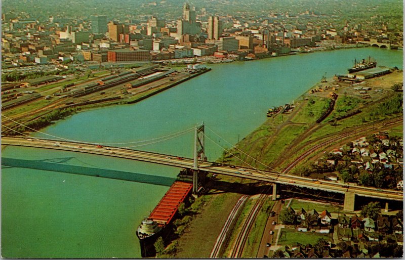 Aerial View Anthony Wayne Bridge Toledo Ohio OH City Skyline Postcard WOB UNP