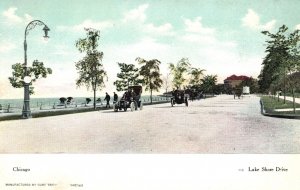 Vintage Postcard Lake Shore Drive Streetlight Cars Street Chicago Illinois