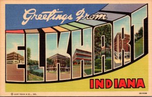 Greetings From Elkhart Indiana Curteich Large Letter Linen