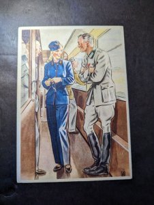 Mint Germany Military Art Postcard Woman and Soldier on Train