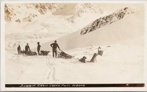 Summit of Crow Creek Pass Alaska AK People Dogs Sled AE Real Photo Postcard G73