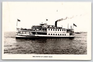 NY The Statue Of Liberty Boat RPPC Postcard L28