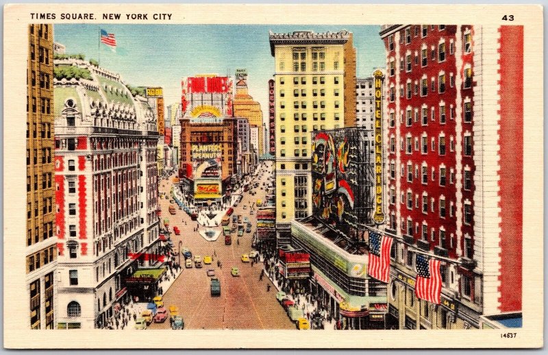 Time Square New York City Great White Way Entertainment Theater Resto Postcard