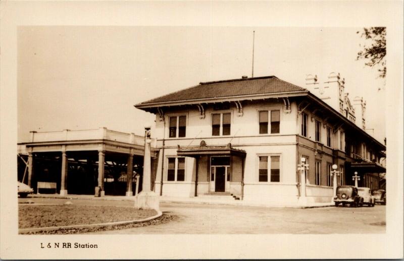 Pensacola Florida~Louisville & Nashville Railroad Train Depot~1930s Cars~RPPC 