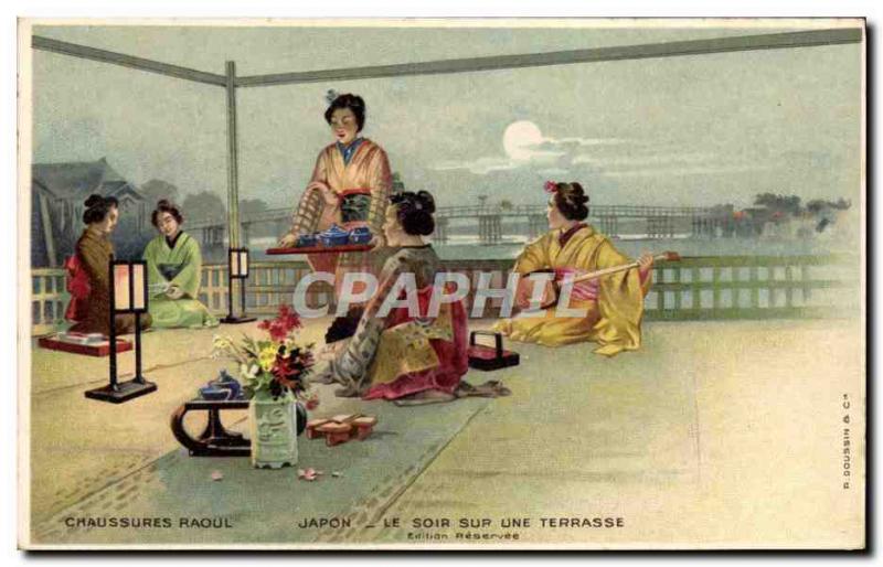 Old Postcard Japan Nippon evening on a terrace Raoul Shoes