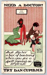Dan Cupid MD Says Slip Her A Box Of Bon-Bons, 1908 Comic Walter Wellman Postcard