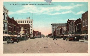 Vintage Postcard 1920's Main Street Buildings Looking North Hutchinson Kansas