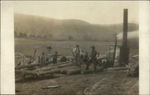 Logging Lumber Operation Saw Steam Engine Lumberjacks Real Photo Postcard