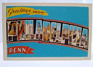 Greetings From Philadelphia Pennsylvania Large Big Letter Postcard Linen Unused