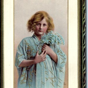 c1910s Raphael Tuck Valentine Framed Gem Gel Postcard Cute Girl Lansdowne A67