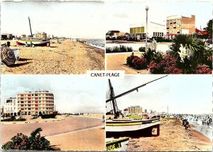 VINTAGE CONTINENTAL SIZE POSTCARD CANET-PLAGE FRANCE HOTEL CASINO BEACH 1960's